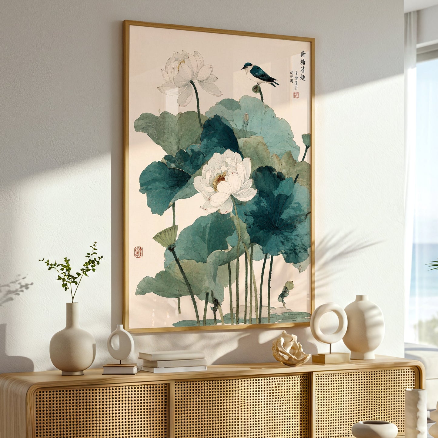 Lotus Flowers And Bird